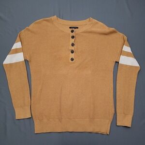 American Eagle Mustard Yellow Striped Sleeve Henley Sweater Top Size S